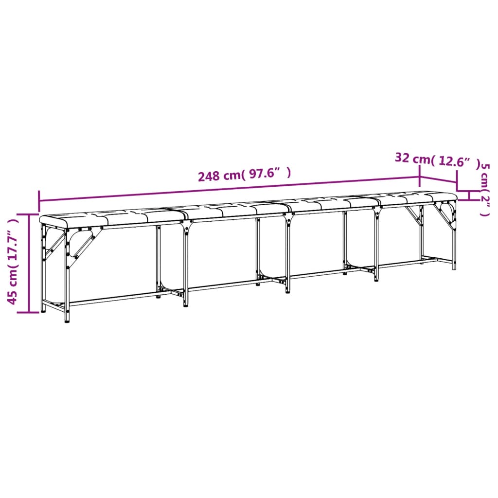 vidaXL Banco de jantar 248x32x45 cm aço e tecido cinzento-escuro