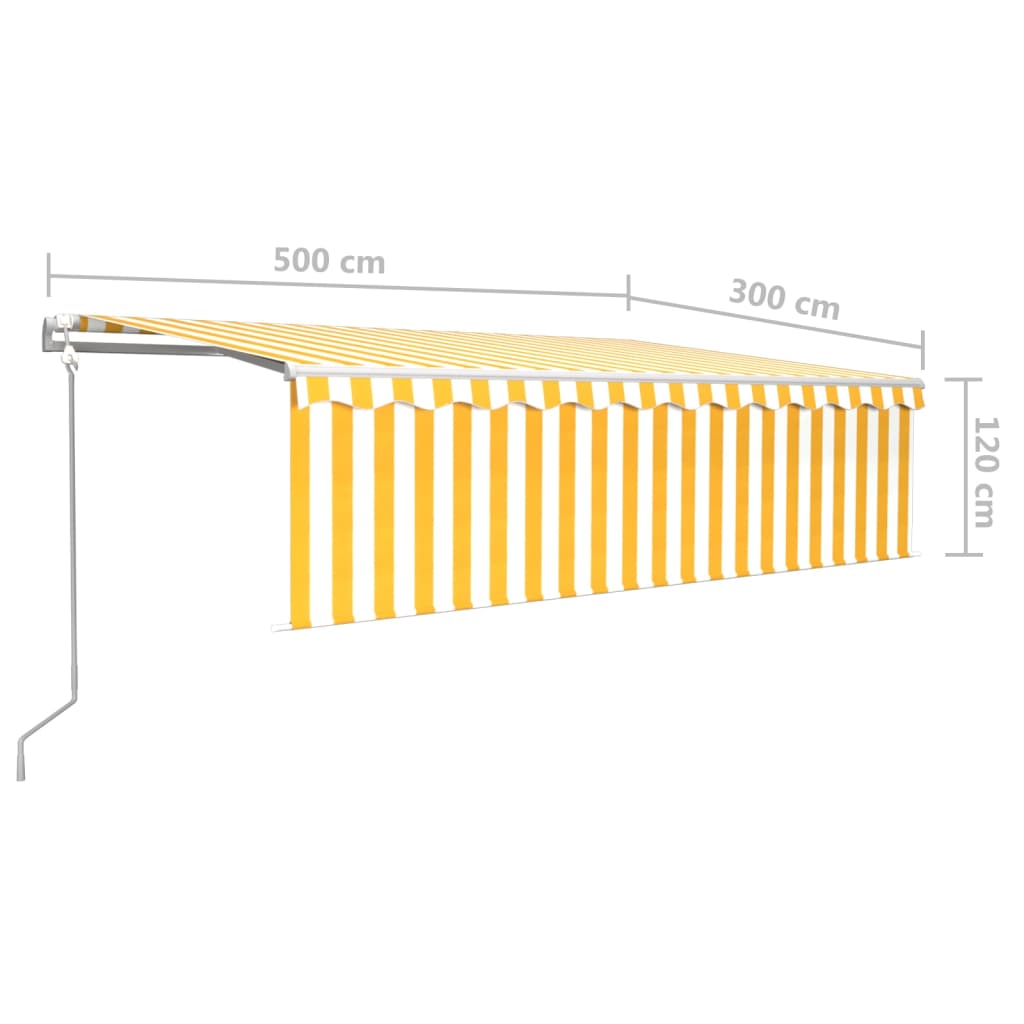 vidaXL Toldo autom. c/ estore/LED/sensor de vento 5x3 m amarelo/branco