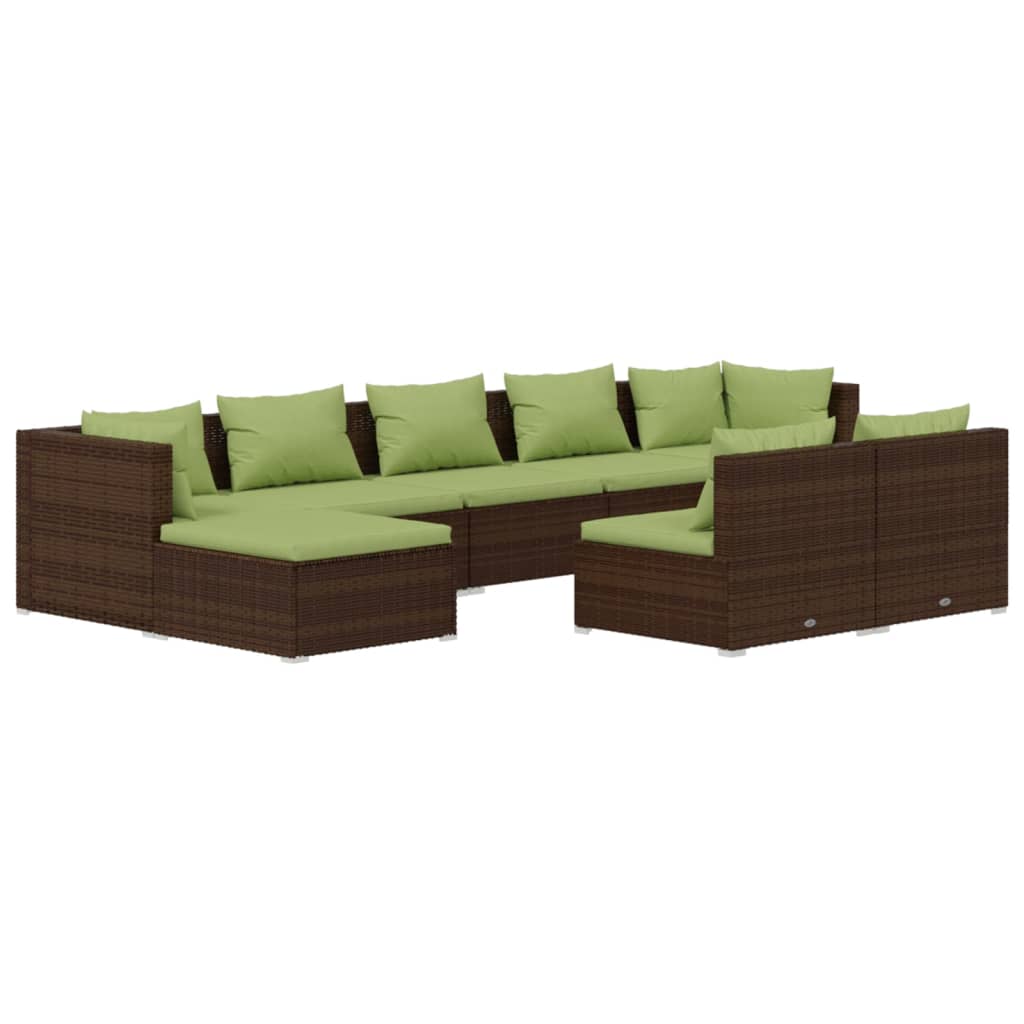 vidaXL 9 pcs conjunto lounge jardim c/ almofadões vime PE castanho