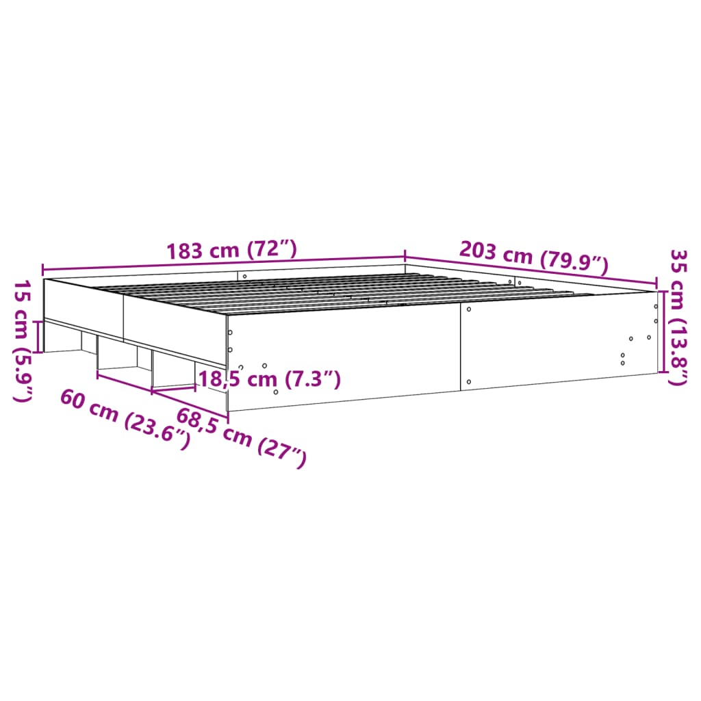 vidaXL Estrutura de cama 180x200 cm derivados madeira carvalho sonoma