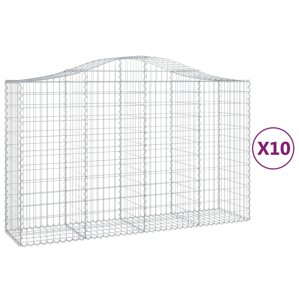 vidaXL Cestos gabião arqueados 10pcs 200x50x120/140 ferro galvanizado