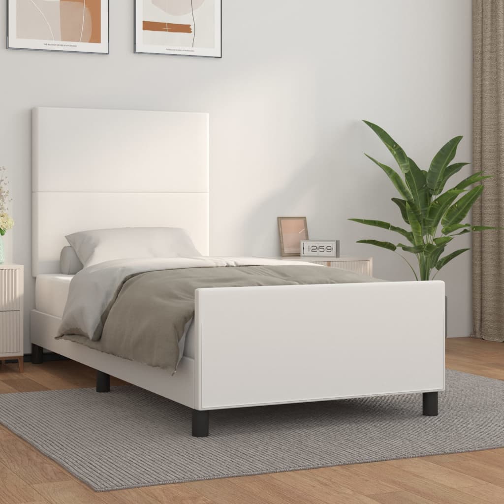 vidaXL Estrutura cama c/ cabeceira 100x200 cm couro artificial branco