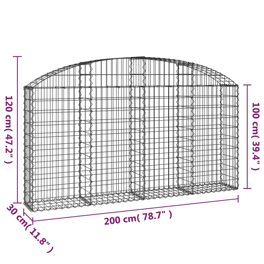 vidaXL Cesto gabião arqueado 200x30x100/120 cm ferro galvanizado