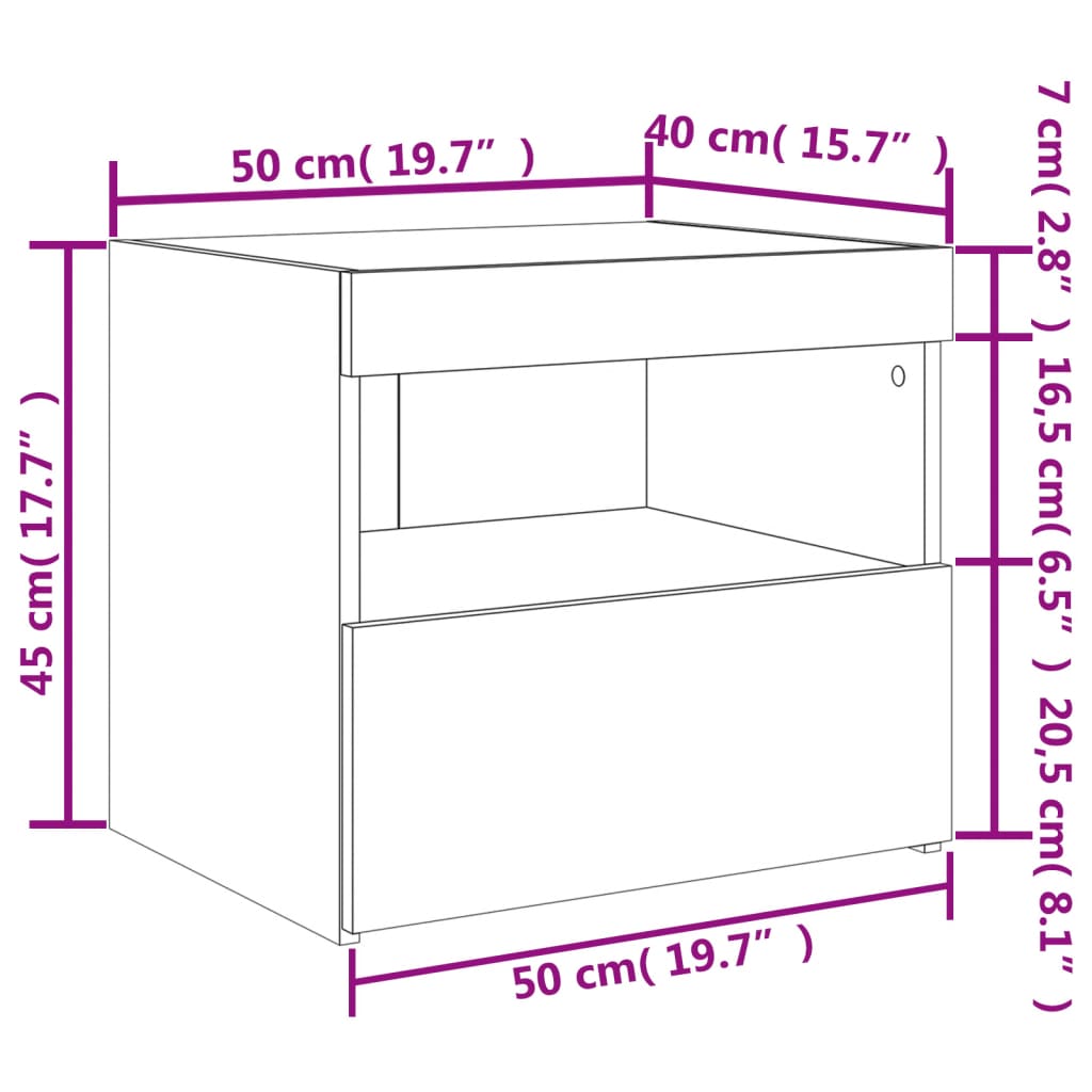 vidaXL Mesas de cabeceira c/ luzes LED 2 pcs 50x40x45 cm branco