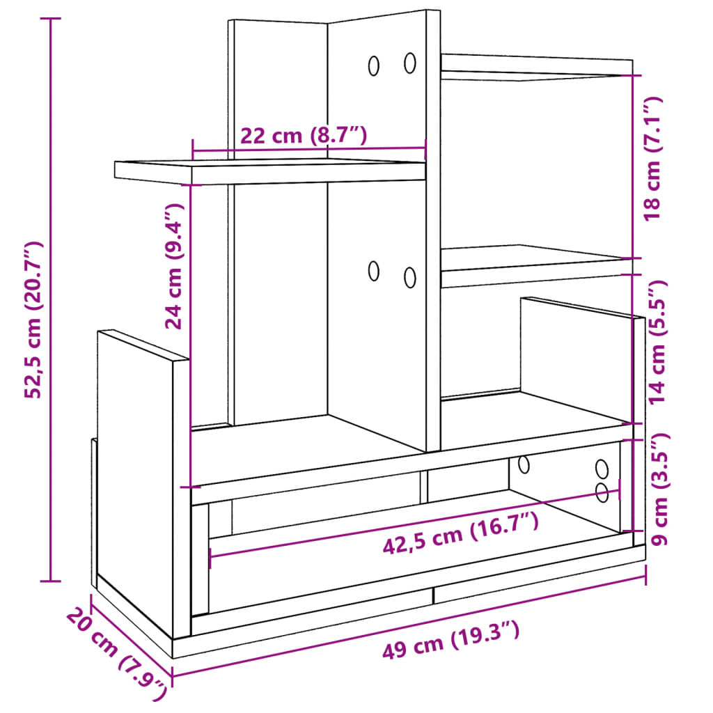 vidaXL Organizador de secretária 49x20x52,5 cm derivados madeira preto