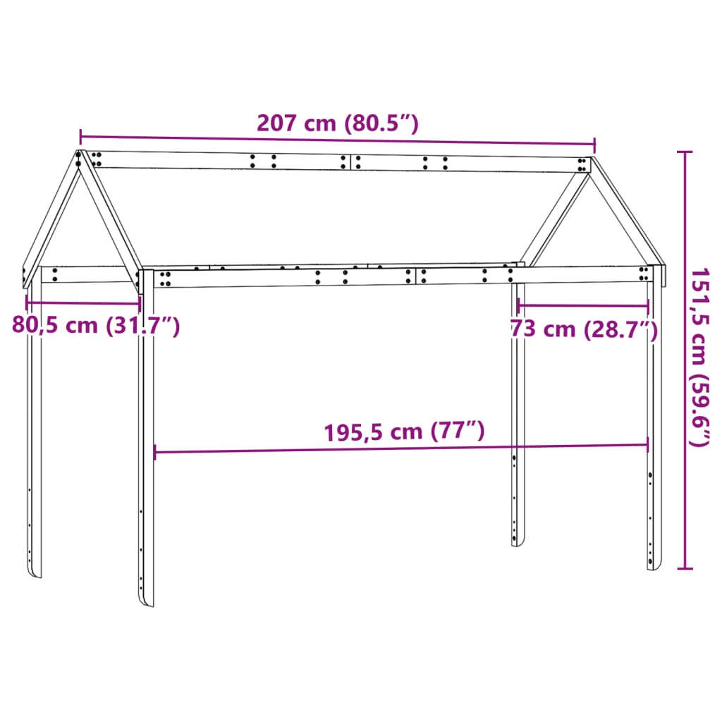 vidaXL Telhado de cama infantil 207x80,5x151,5 cm pinho maciço branco