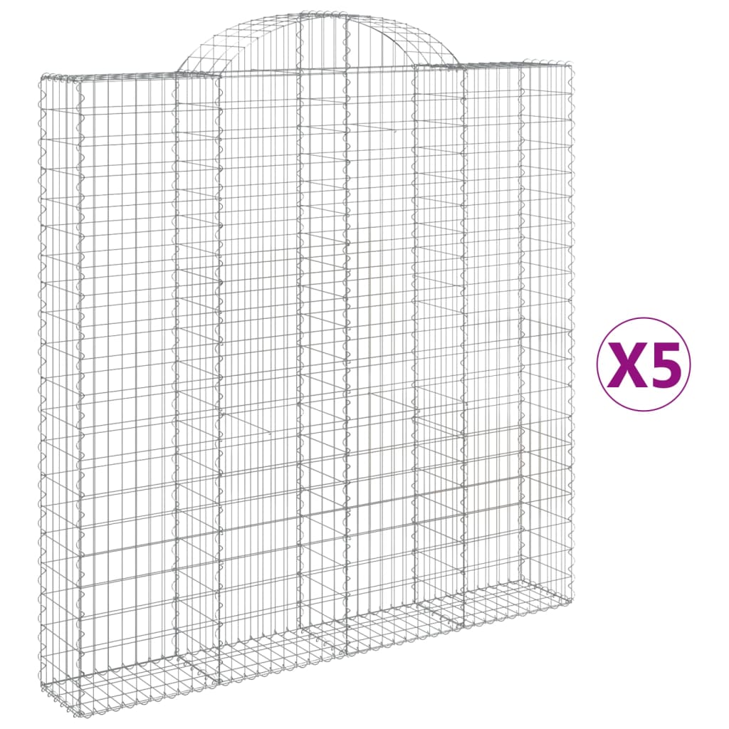 vidaXL Cestos gabião arqueados 5pcs 200x30x200/220cm ferro galvanizado