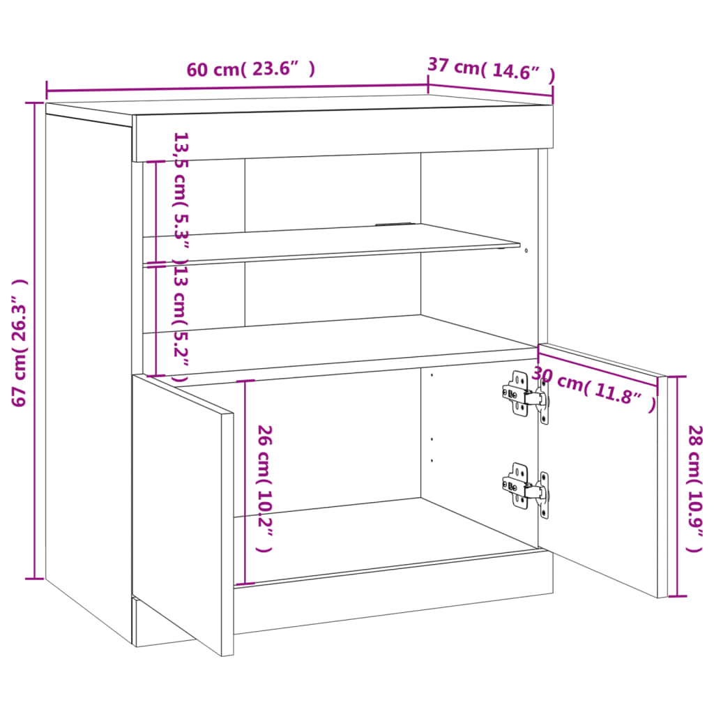 vidaXL Aparador com luzes LED 60x37x67 cm cinzento cimento