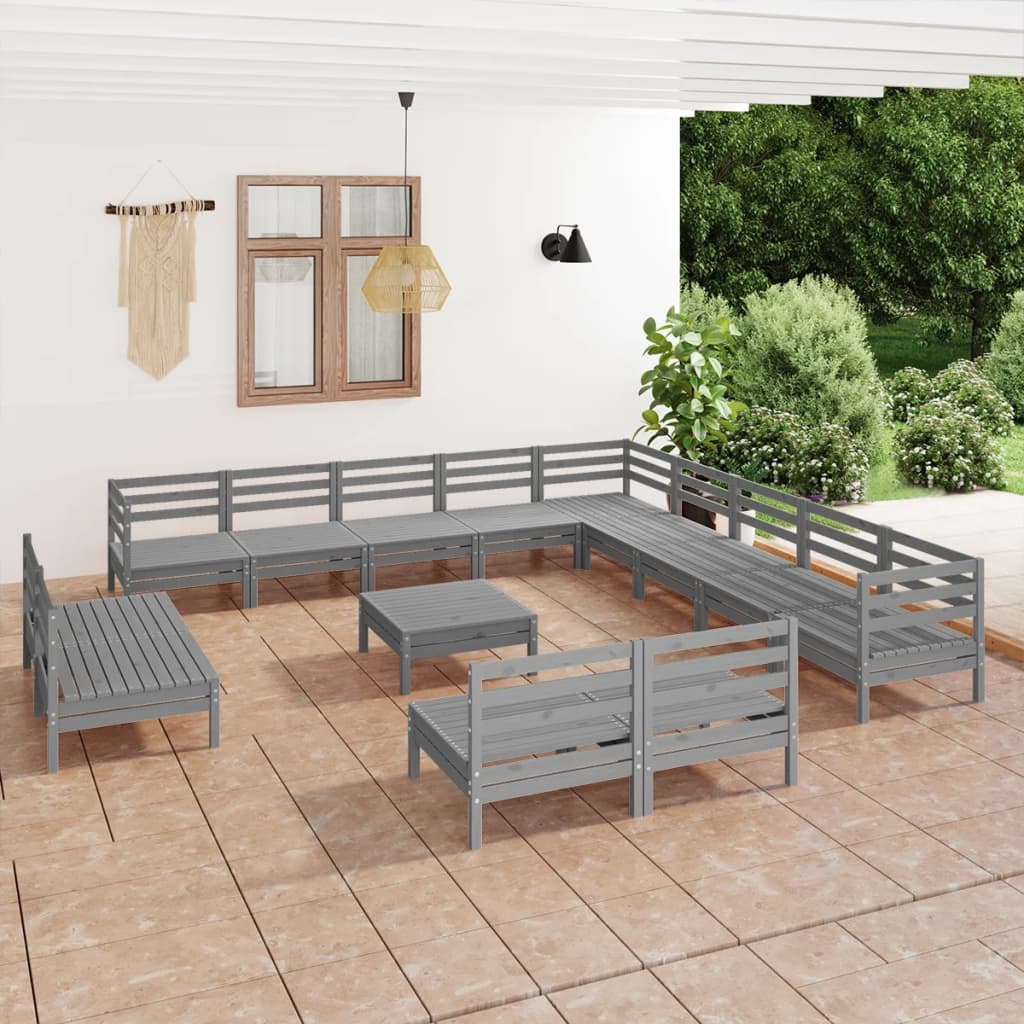 vidaXL 14 pcs conjunto lounge de jardim pinho maciço cinzento