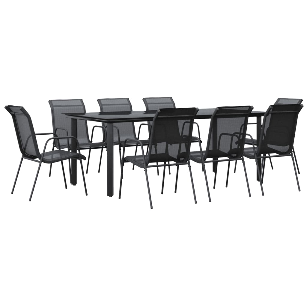 vidaXL 9 pcs conjunto de jantar para jardim aço e textilene preto