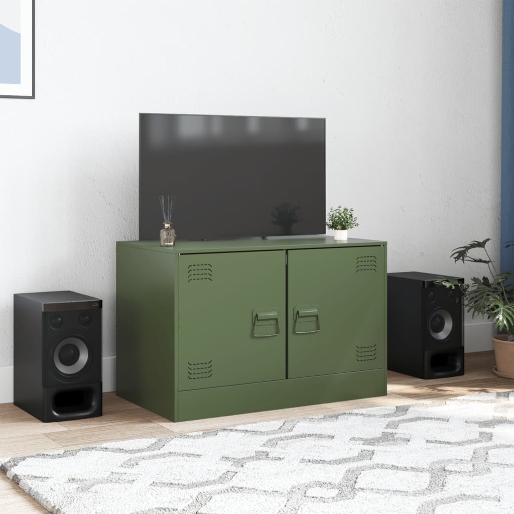 vidaXL Móvel de TV 67x39x44 aço verde azeitona