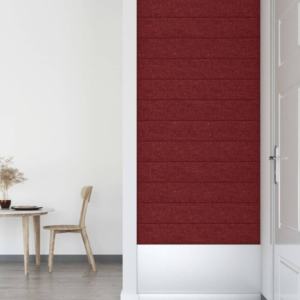 vidaXL Painel de parede 12 pcs 90x15 cm tecido 1,62 m² vermelho tinto