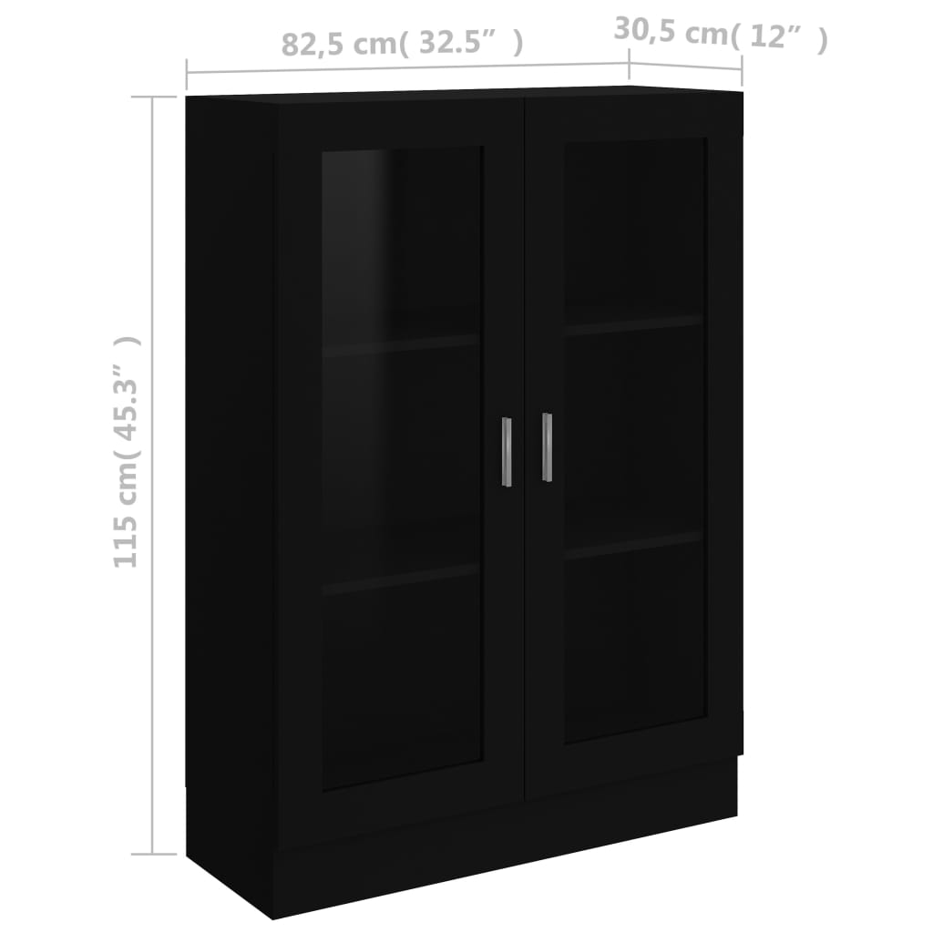 vidaXL Armário vitrine 82,5x30,5x115 cm derivados de madeira preto