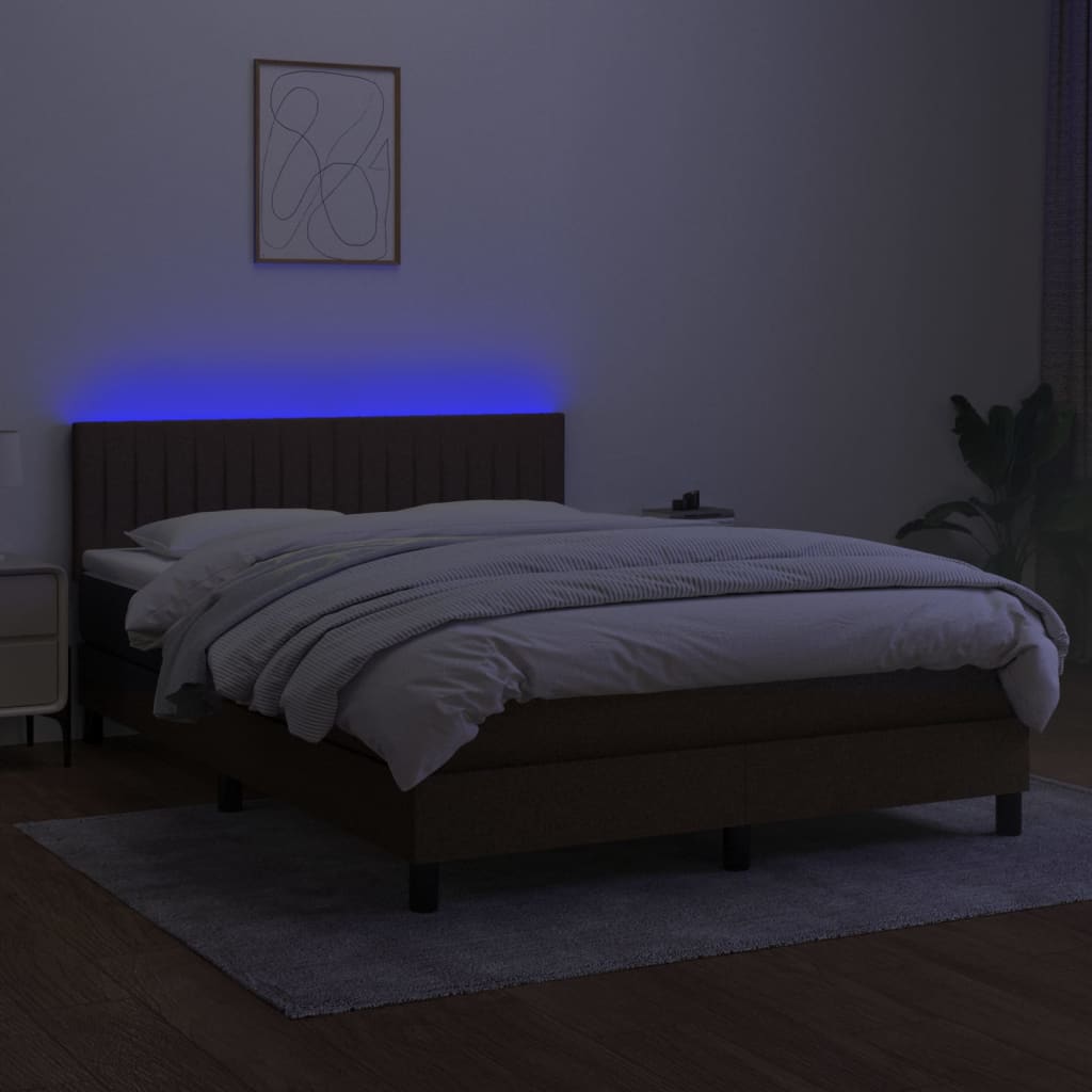 vidaXL Cama box spring c/ colchão/LED 140x190cm tecido castanho-escuro