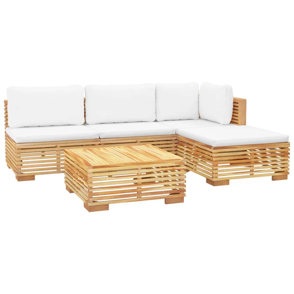 vidaXL 5 pcs conjunto lounge jardim c/ almofadões madeira teca maciça