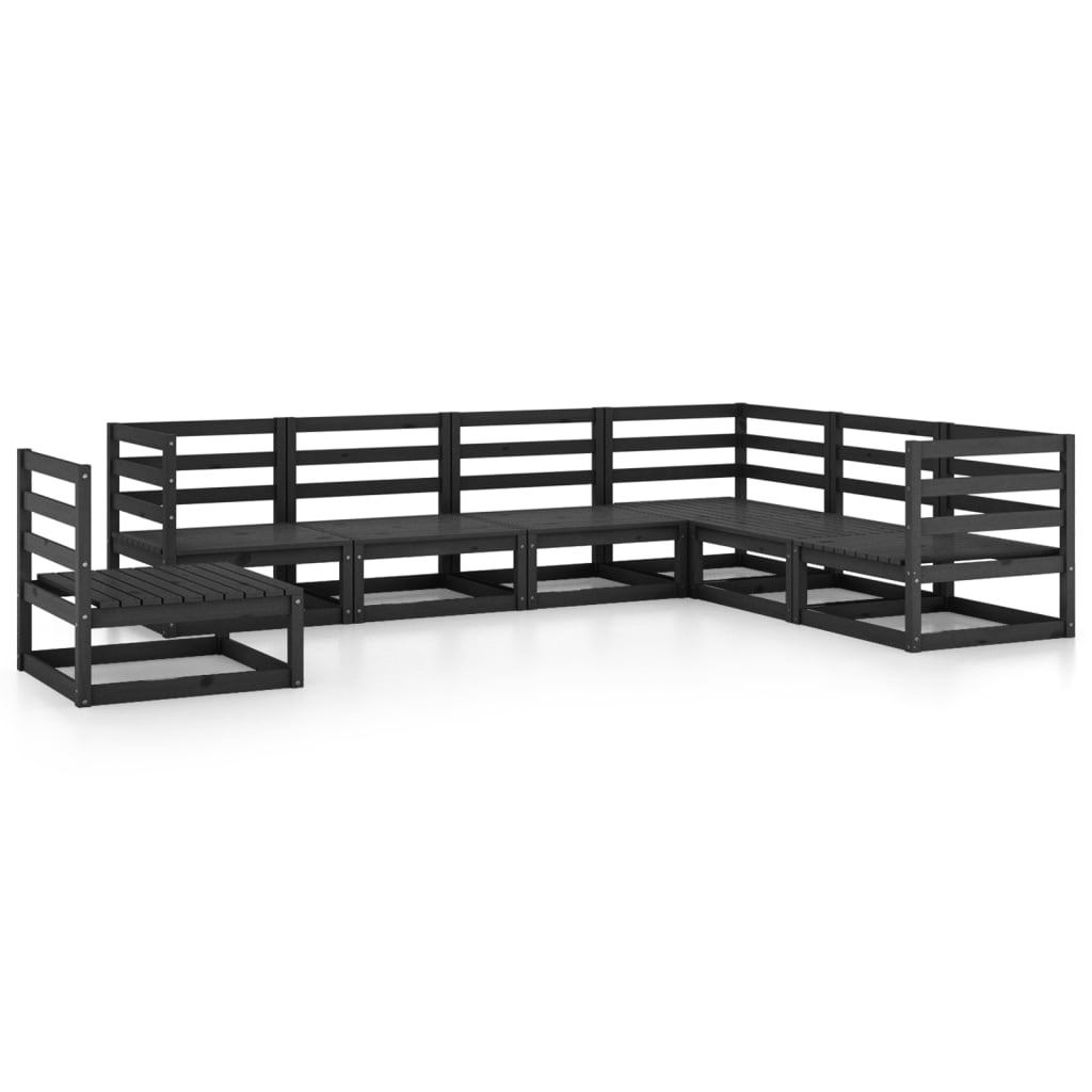 vidaXL 7 pcs conjunto lounge de jardim pinho maciço preto