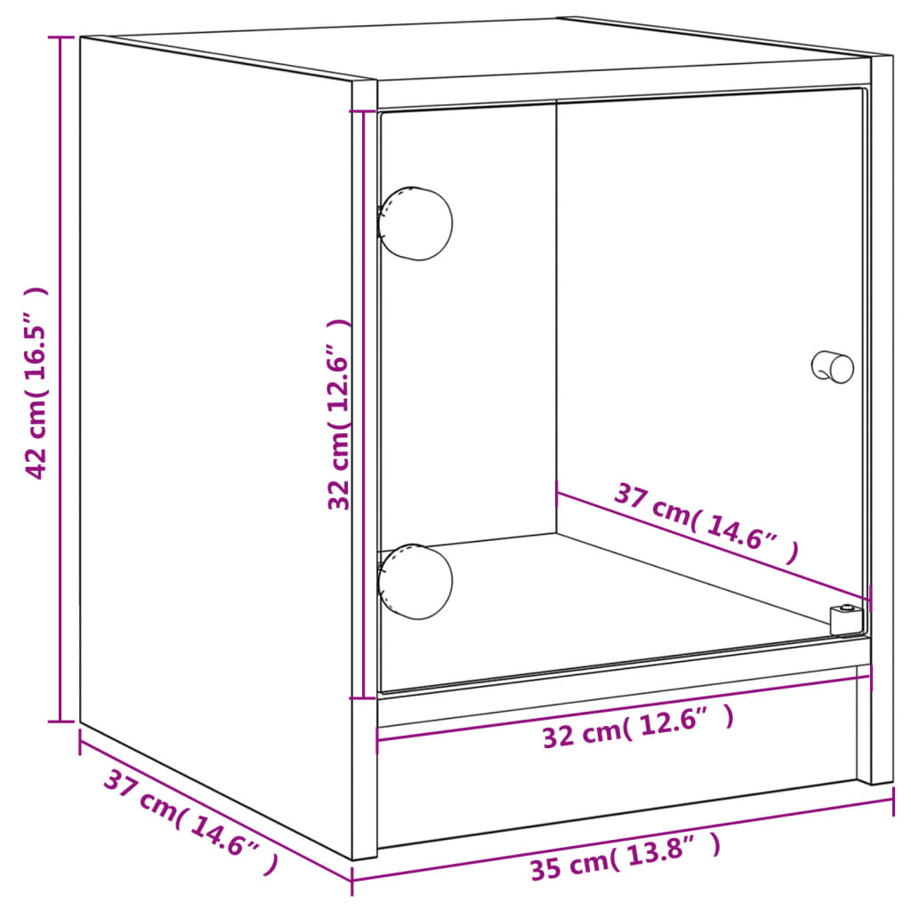 vidaXL Mesa de cabeceira c/ porta de vidro 35x37x42 cm carvalho fumado