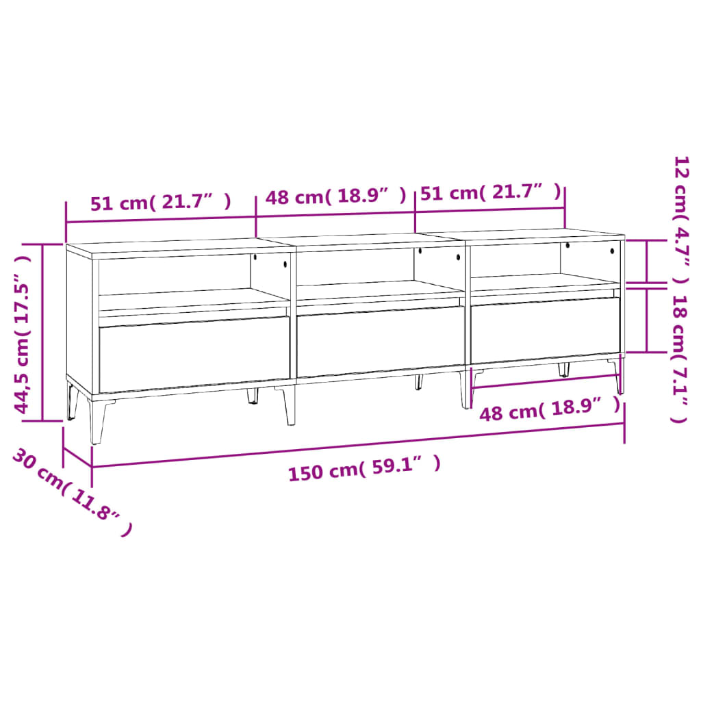 vidaXL Móvel p/ TV 150x30x44,5 cm derivados madeira branco brilhante