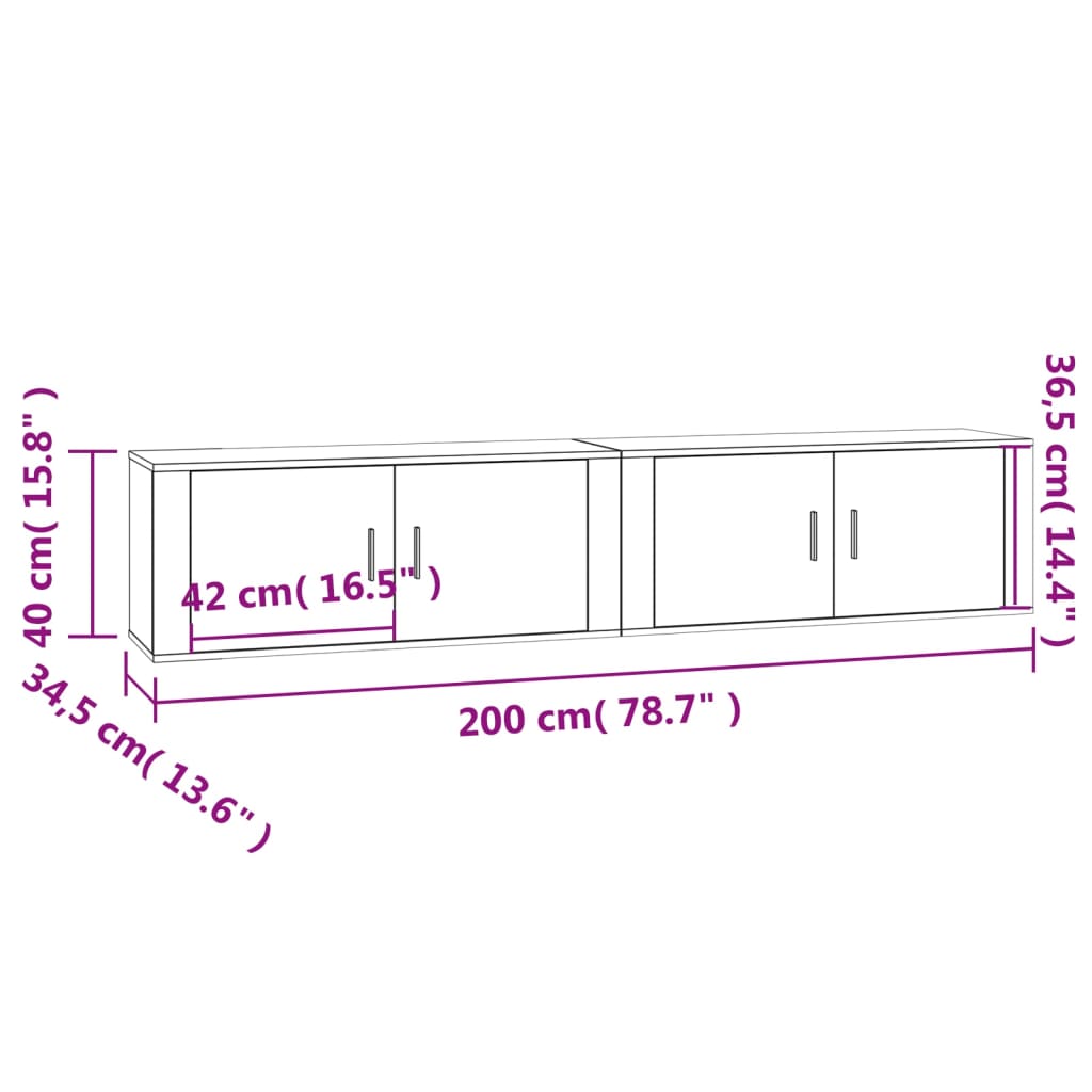 vidaXL Móveis de TV de parede 2 pcs 100x34,5x40 cm branco brilhante