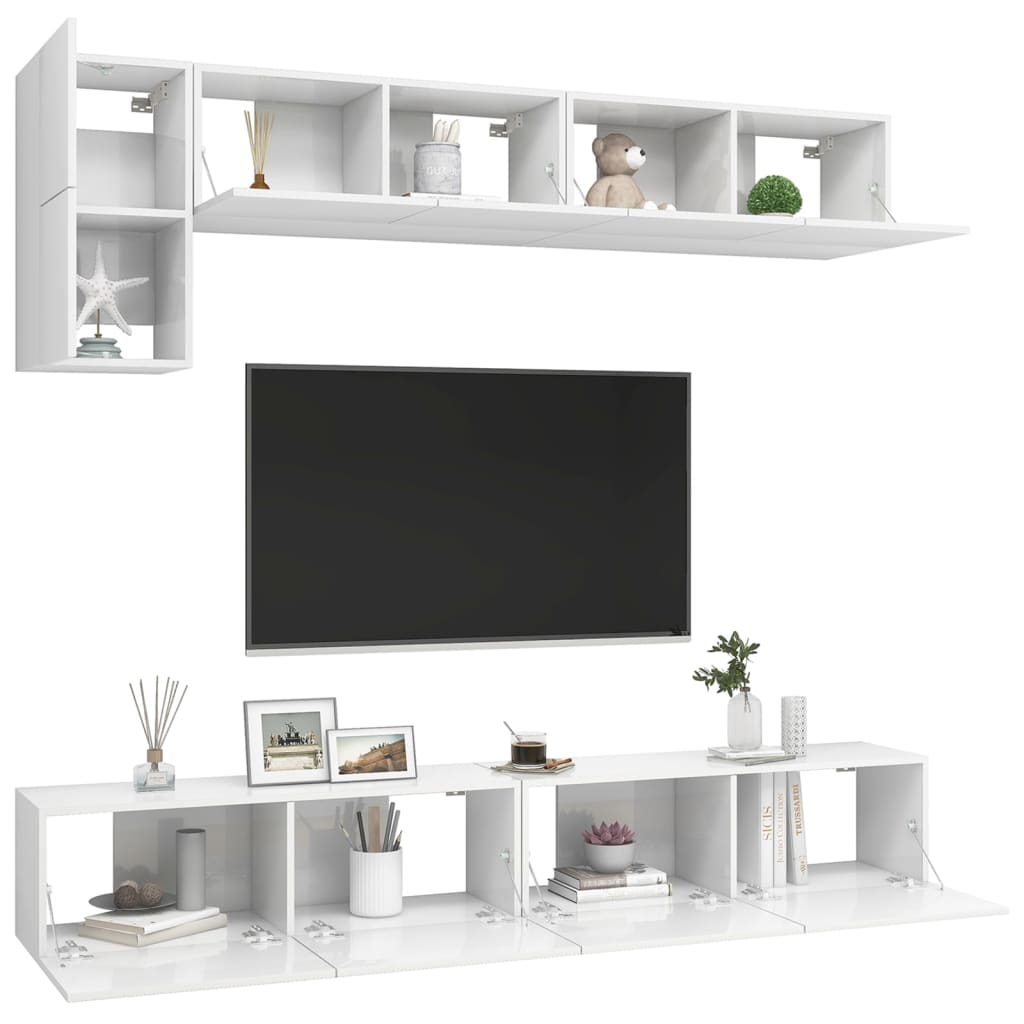 vidaXL 5 pcs conjunto móveis de TV derivados madeira branco brilhante