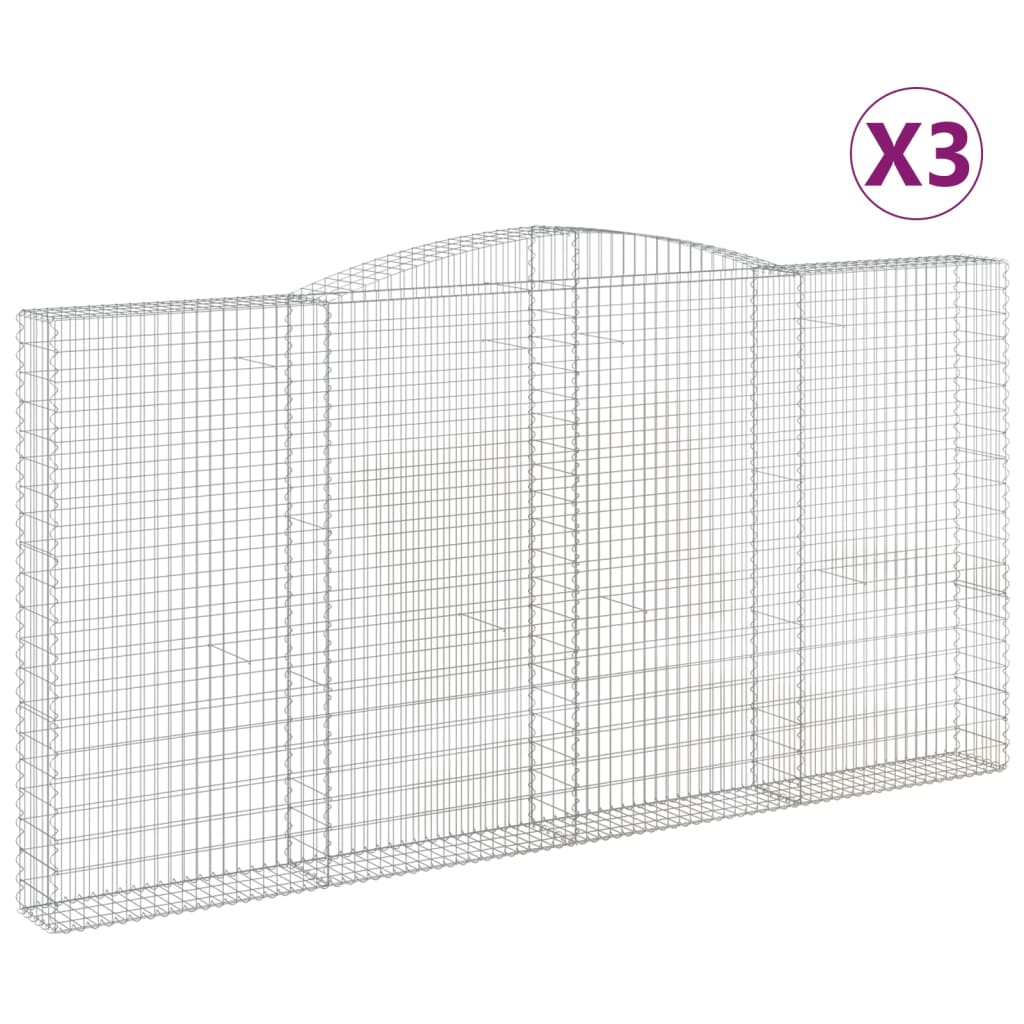 vidaXL Cestos gabião arqueados 3pcs 400x30x200/220cm ferro galvanizado