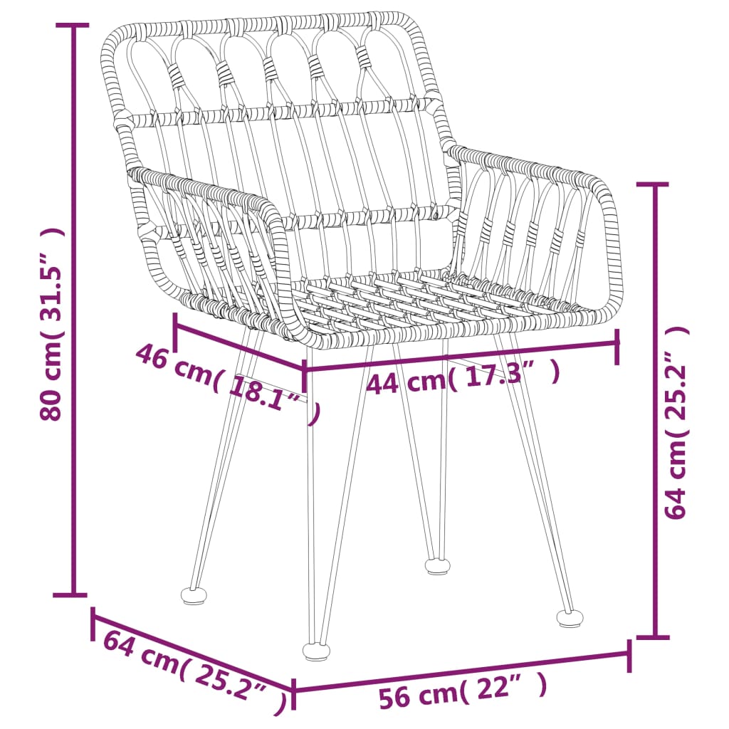 vidaXL 5 pcs conjunto de jantar p/ jardim vime PE preto