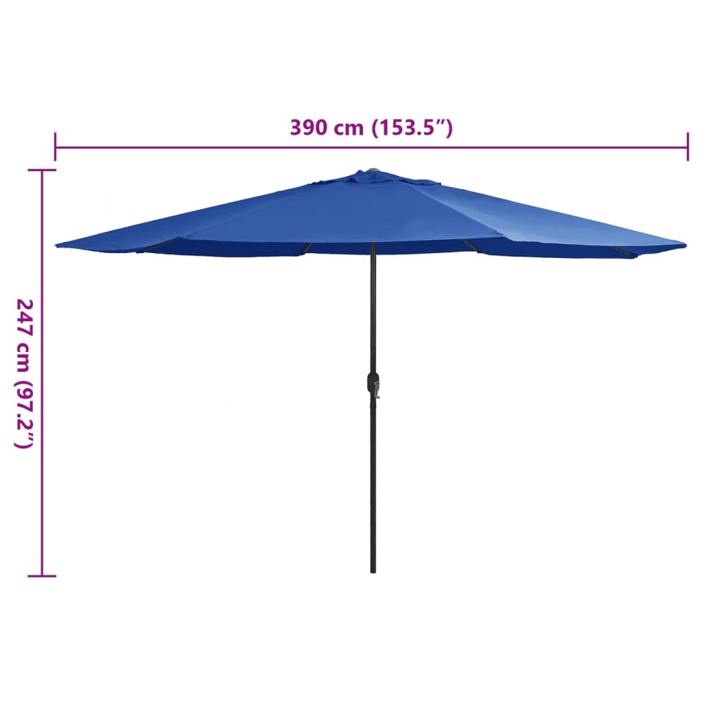 vidaXL Guarda-sol de jardim com poste de metal 390 cm azul-ciano