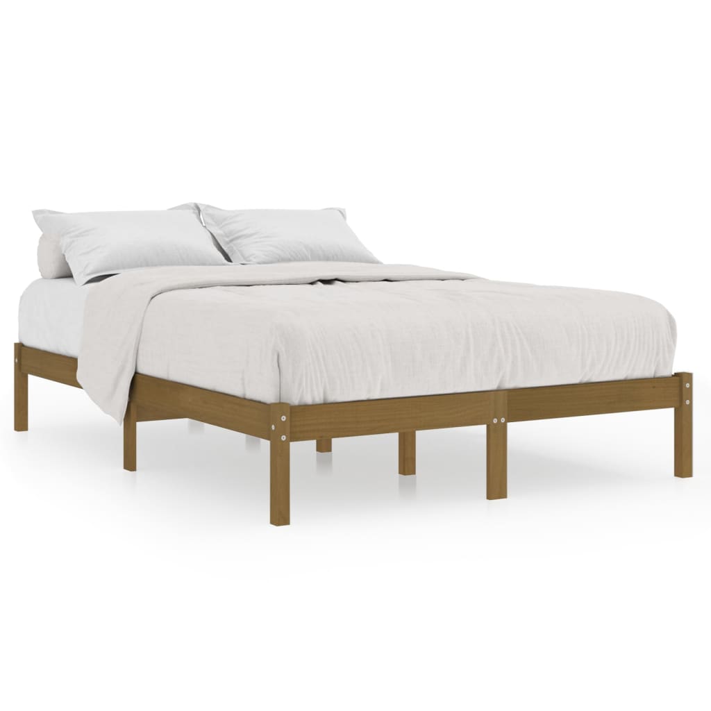 vidaXL Estrutura de cama 140x200 cm pinho maciço castanho mel