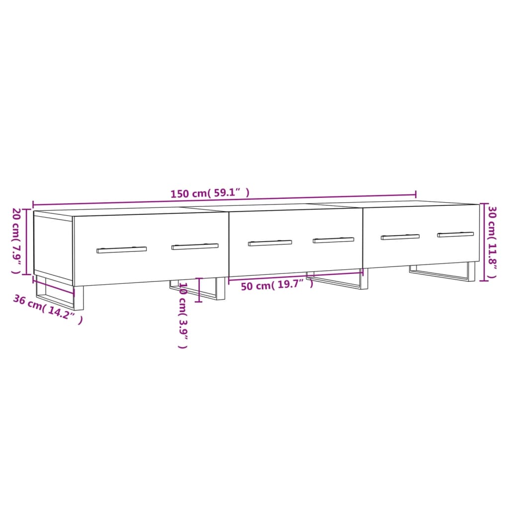 vidaXL Móvel de TV 150x36x30 cm derivados de madeira cinzento sonoma