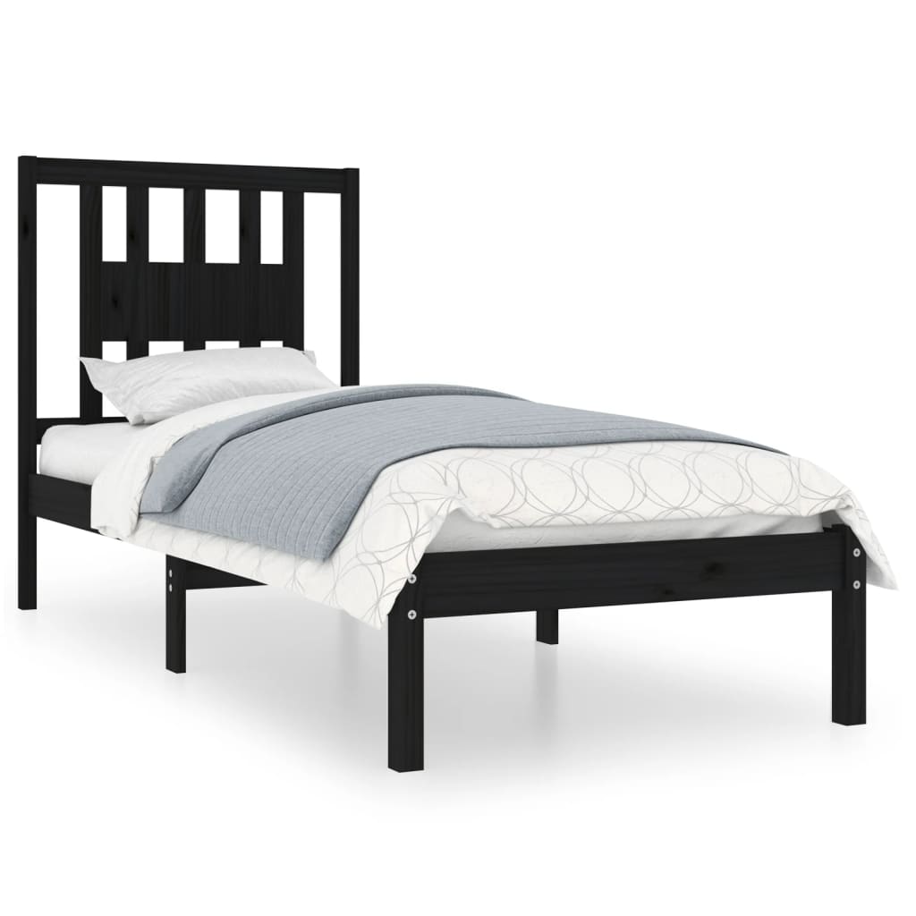 vidaXL Estrutura de cama solteiro 90x190 cm madeira maciça preto