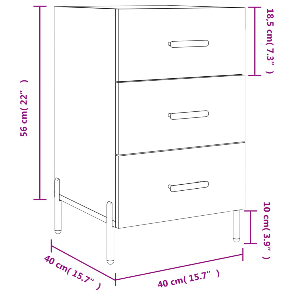 vidaXL Mesa de cabeceira 40x40x66cm derivados madeira branco brilhante