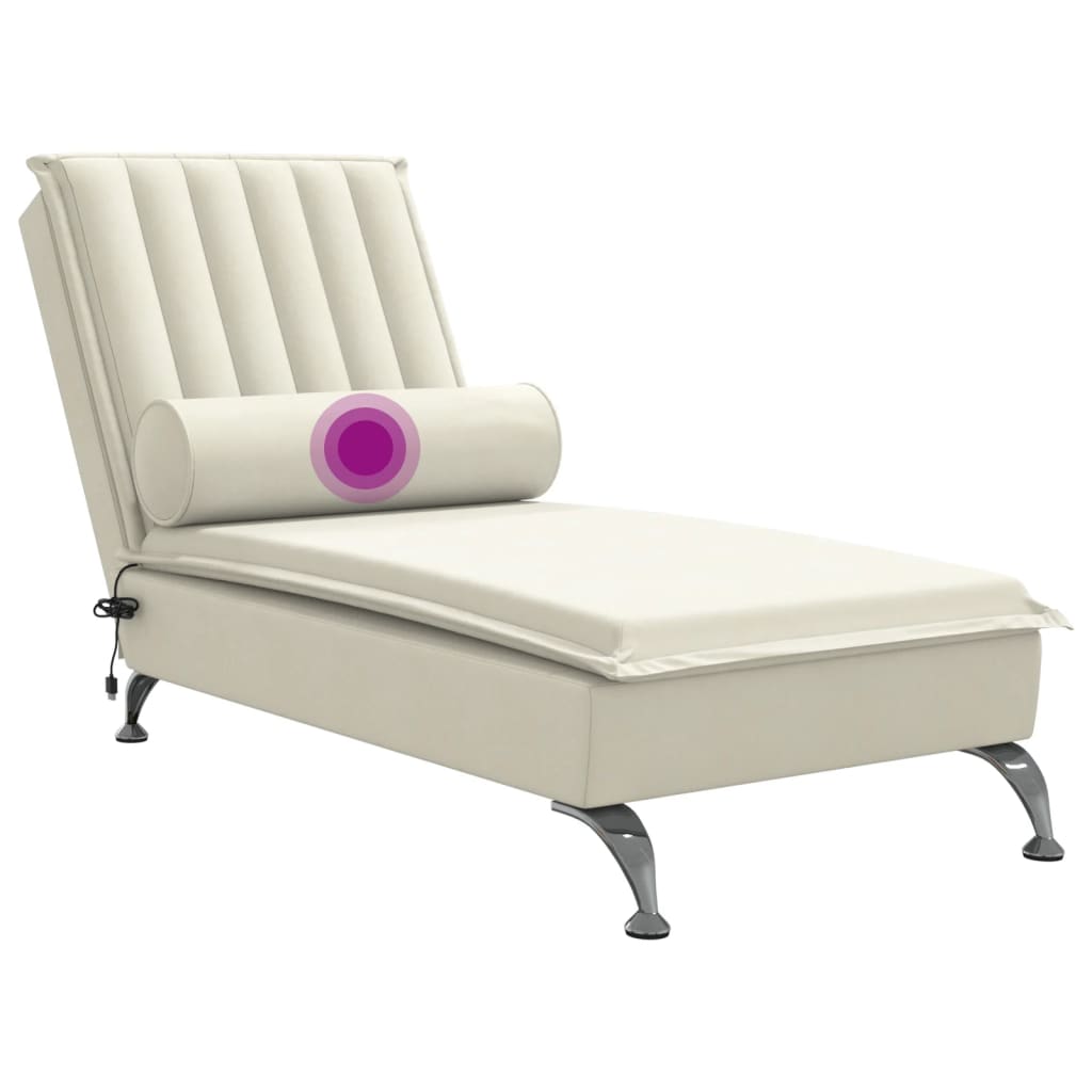 vidaXL Chaise lounge de massagem com rolo veludo creme