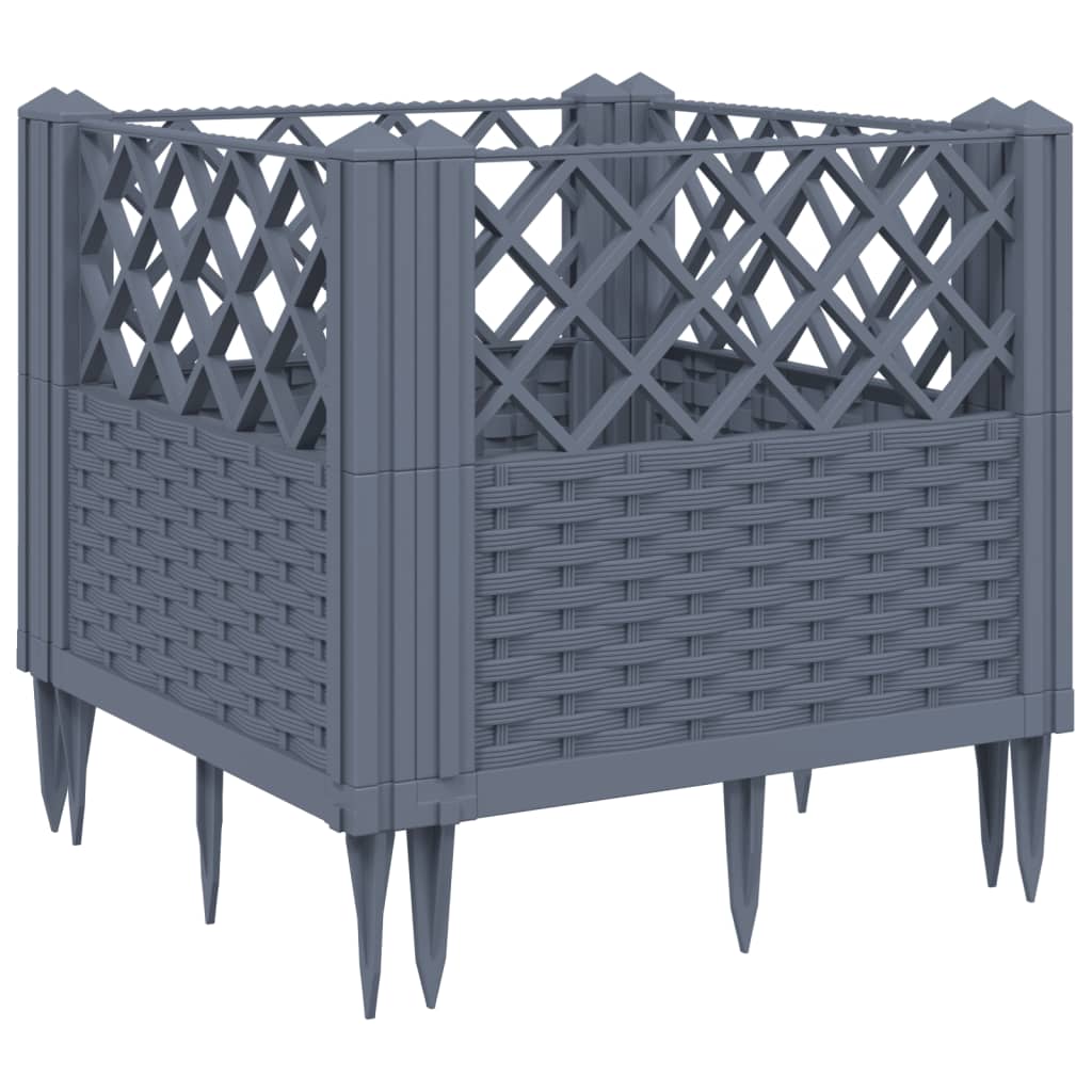 vidaXL Vaso/floreira de jardim c/ estacas 43,5x43,5x43,5cm PP cinzento