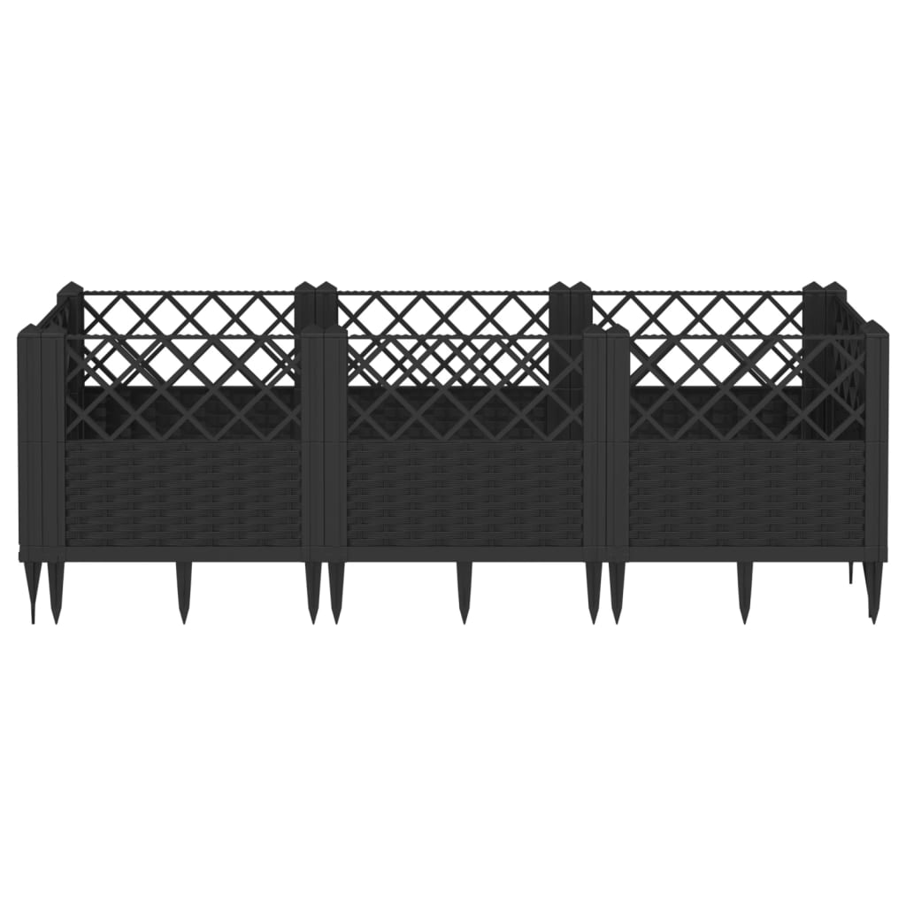 vidaXL Vaso/floreira de jardim c/ estacas 123,5x43,5x43,5 cm PP preto