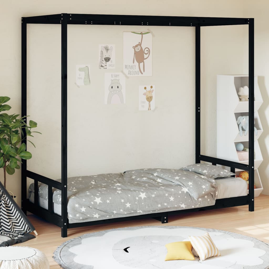 vidaXL Estrutura de cama infantil 90x190 cm pinho maciço preto