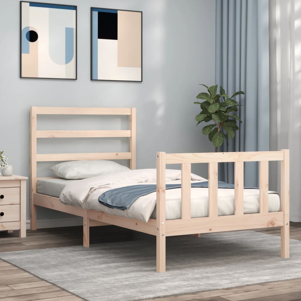 vidaXL Estrutura de cama com cabeceira 90x190 cm madeira maciça