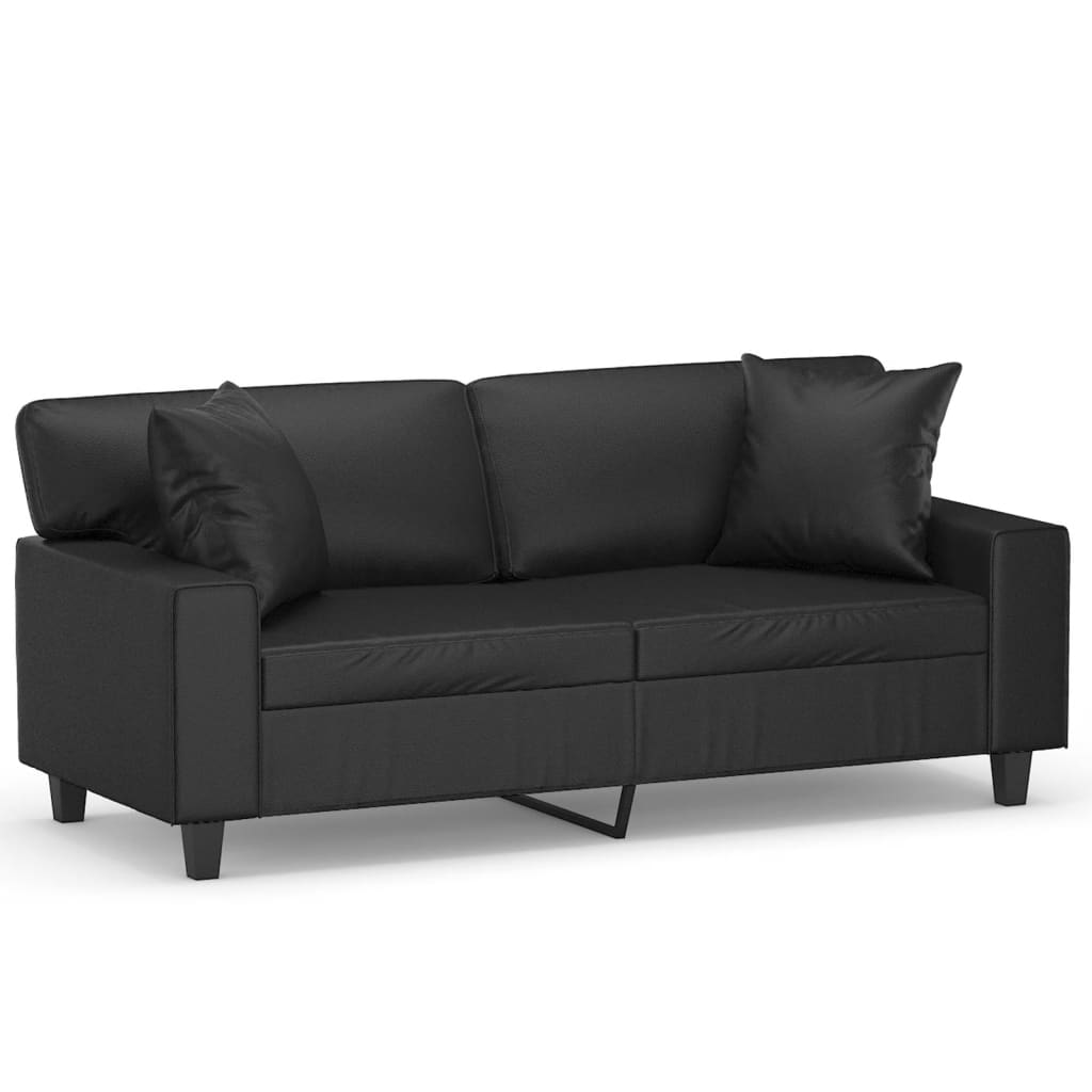 vidaXL Sofá 2 lugares + almofadas decoração 140 cm couro artif. preto