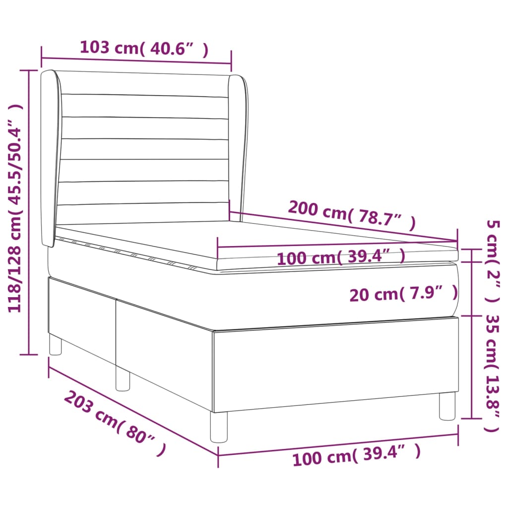 vidaXL Cama com molas/colchão 100x200 cm veludo cinza-escuro