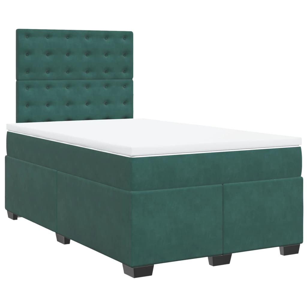 vidaXL Cama boxspring com colchão 120x200 cm veludo verde-escuro