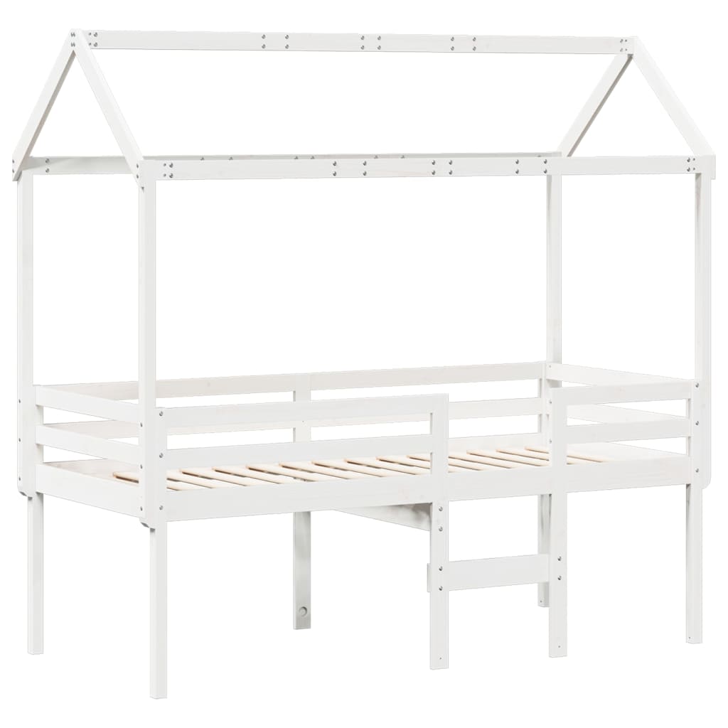 vidaXL Cama alta com telhado 75x190 cm pinho maciço branco