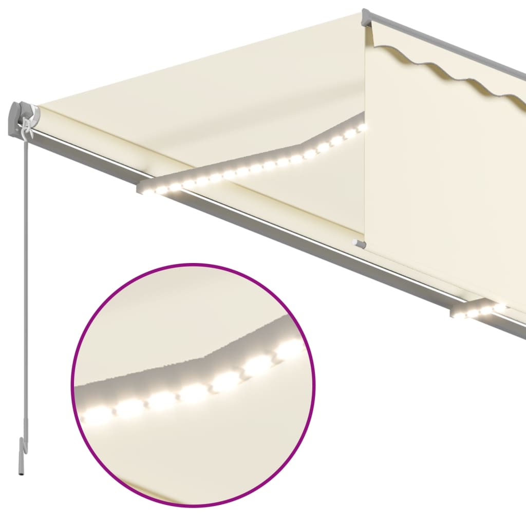 vidaXL Toldo automático c/ estore/LED/sensor de vento 4,5x3m cor creme