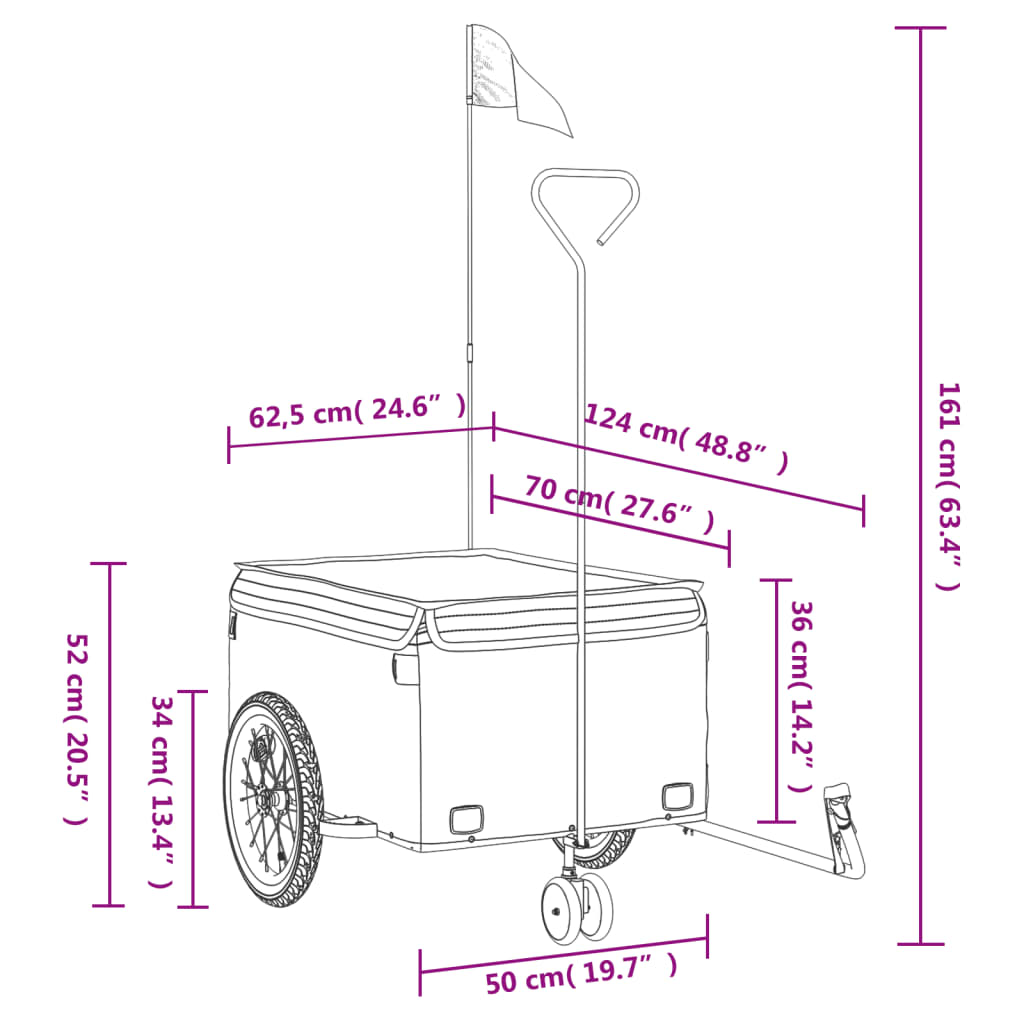 vidaXL Reboque para bicicleta 45 kg ferro preto e vermelho