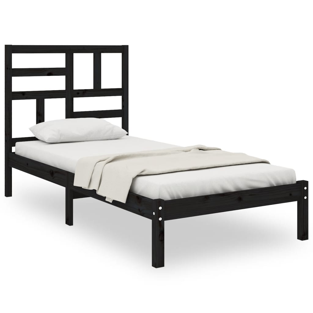 vidaXL Estrutura de cama solteiro 90x190 cm madeira maciça preto