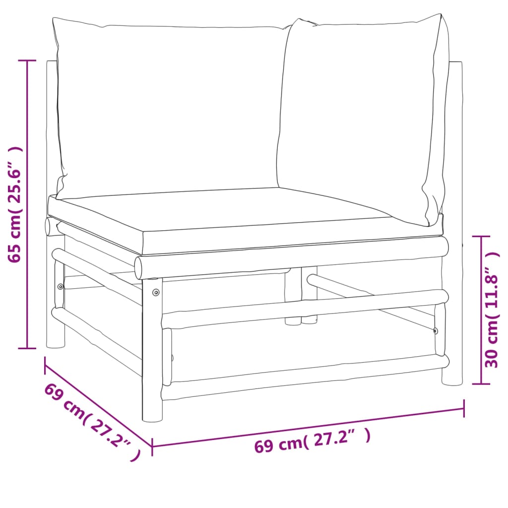 vidaXL 6 pcs conjunto lounge de jardim bambu c/ almofadões verdes