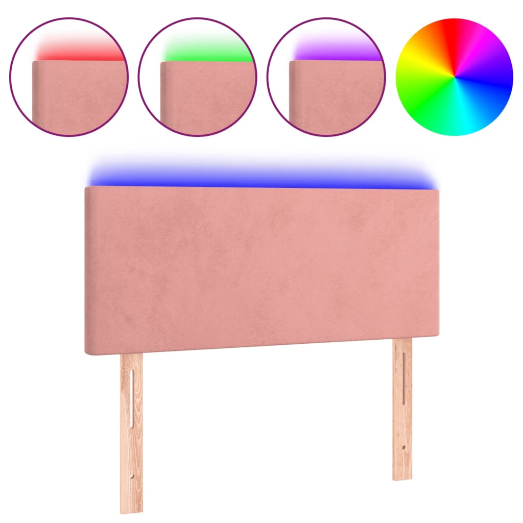 vidaXL Cabeceira de cama c/ luzes LED veludo 100x5x78/88 cm rosa