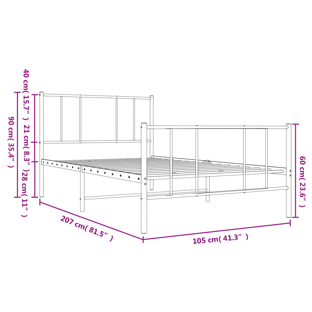 vidaXL Estrutura de cama com cabeceira e pés 100x200 cm metal branco