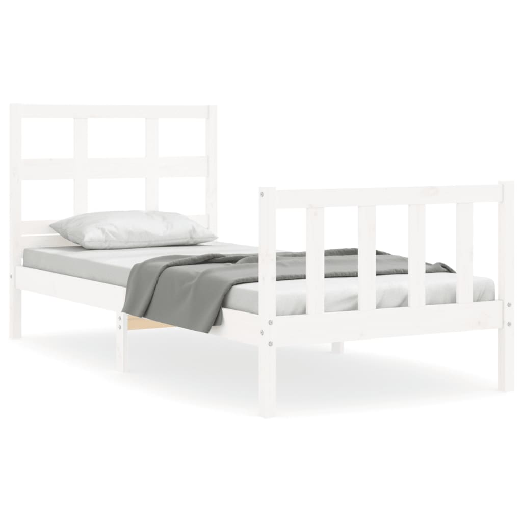 vidaXL Estrutura de cama com cabeceira 100x200cm madeira maciça branco