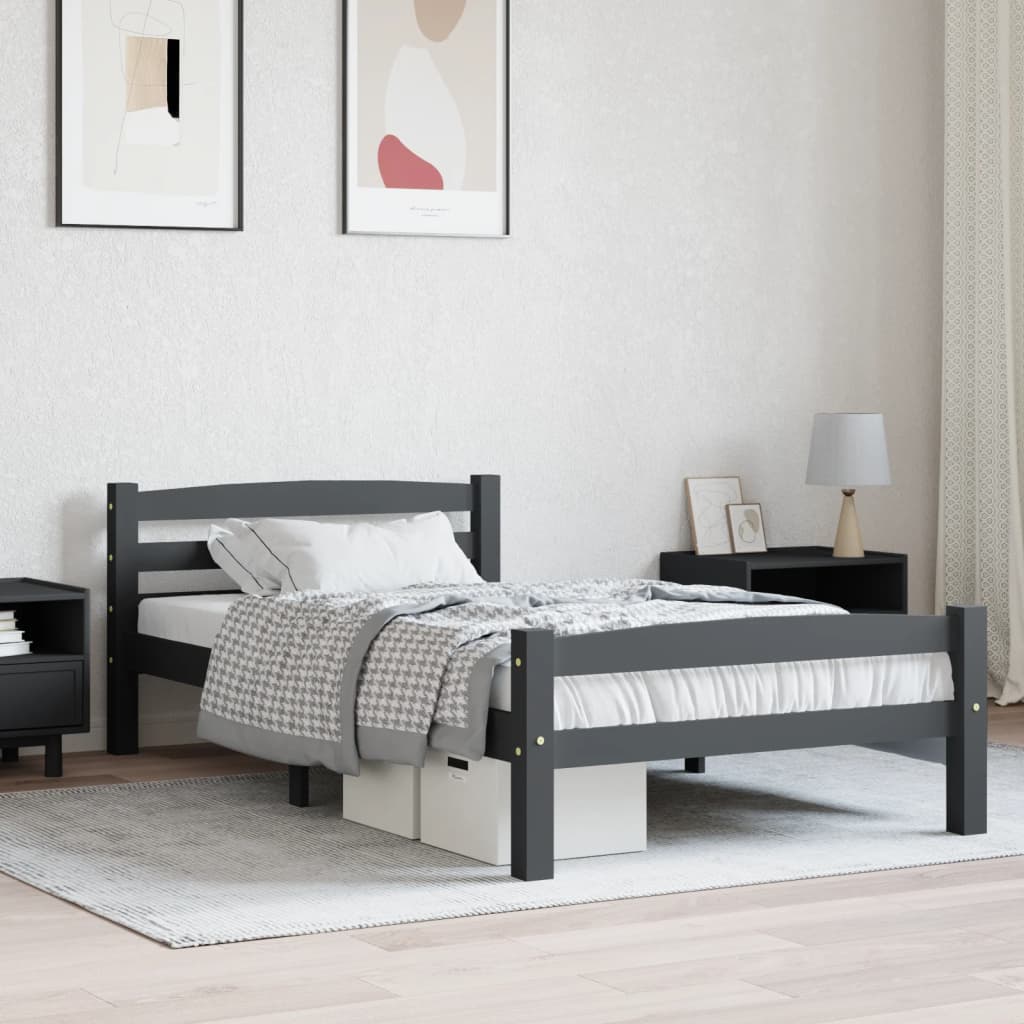 vidaXL Estrutura de cama 100x200 cm pinho maciço cinzento-escuro