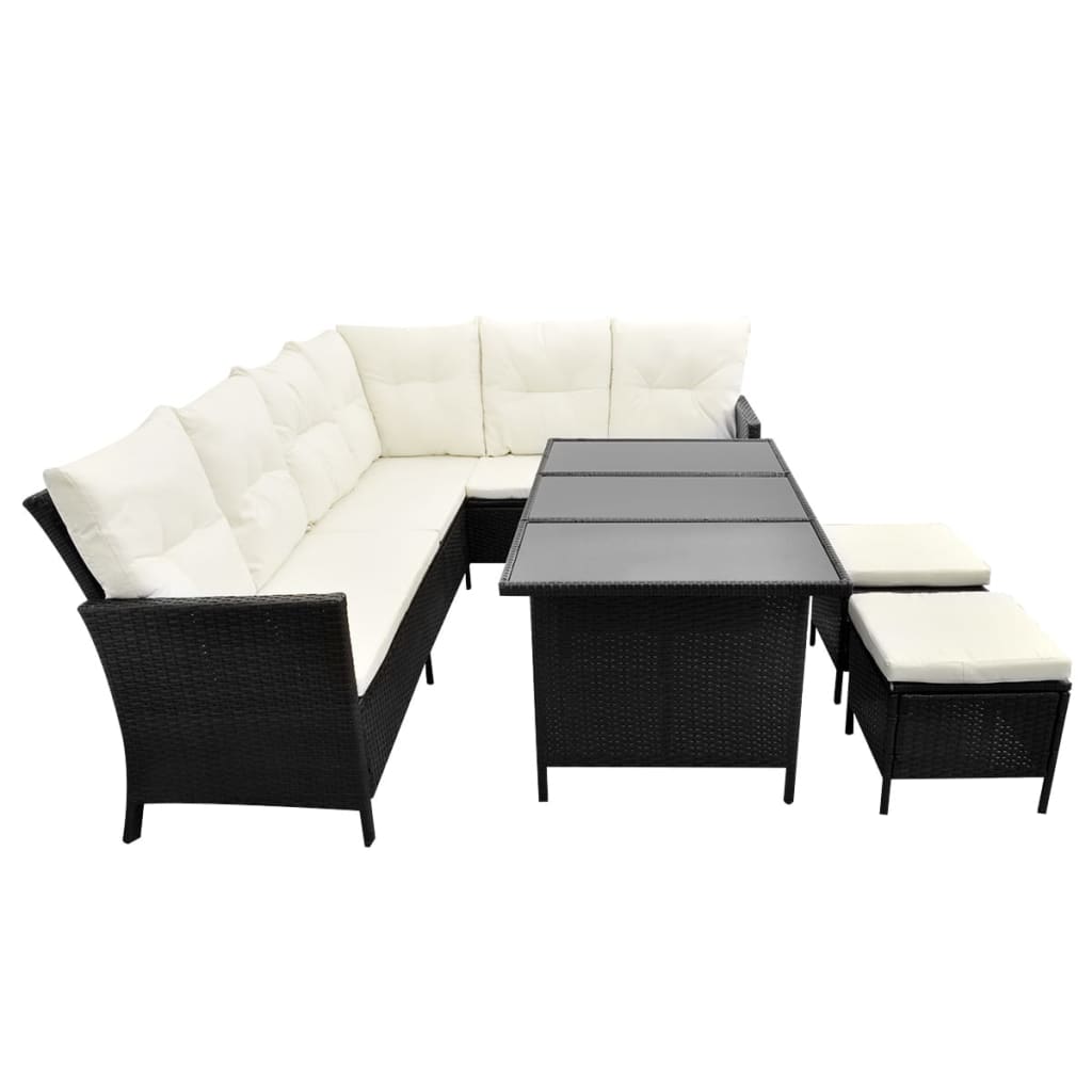 vidaXL 4 pcs conjunto lounge de jardim c/ almofadões vime PE preto