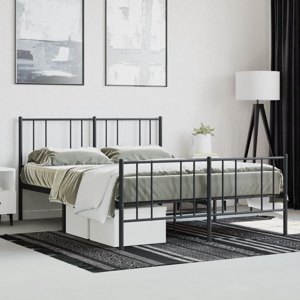 vidaXL Estrutura de cama com cabeceira e pés 150x200 cm metal preto